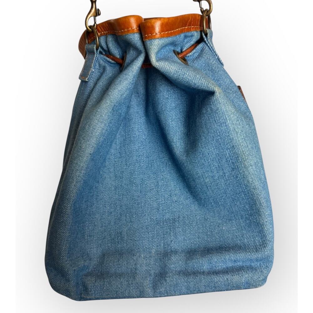 Parker Thatch Morgan Denim Leather Bucket Bag Rare Edition Drawstring EUC - Picture 11 of 16